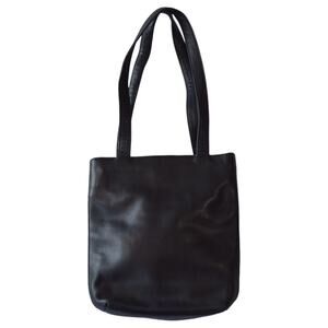 Vintage Ralph Lauren Black Leather Hand Bag with Gold Zipper – 90s Minimalism